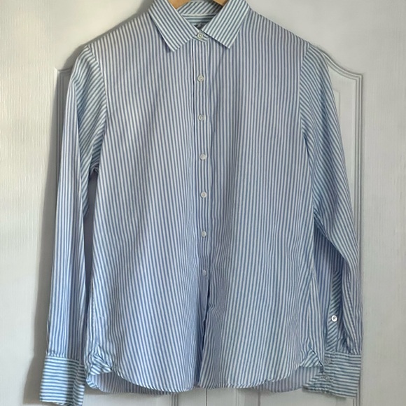 GAP Women’s Blue and White Cotton Fitted Striped Shirt - Picture 2 of 5